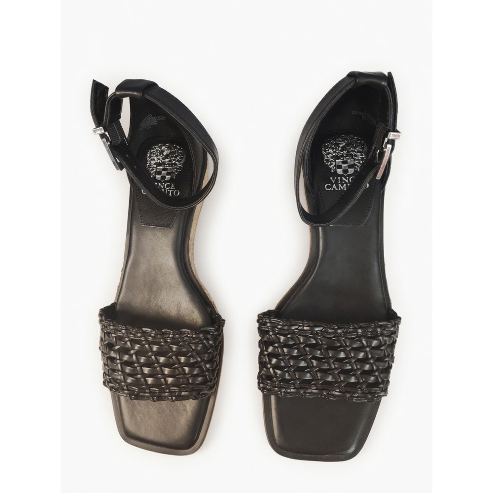 Vince Camuto Black Woven Leather Espadrille Wedge Sandals Square Toe  Strap 8.5w